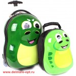 Комплект 2в 1  (чемодан 47*25*34;  рюкзак 29*16*25) ,  пластик,  " Дракончик" ,  зеленый 141634