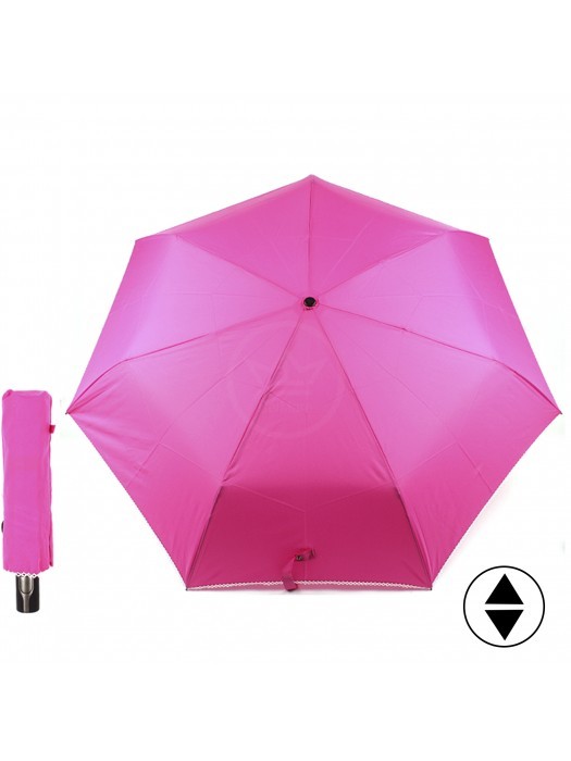 Зонт женский ТриСлона-L 3765D,  R=58см,  суперавт;  7спиц,  3слож,  полиэстер,  без рис,  фуксия 157327