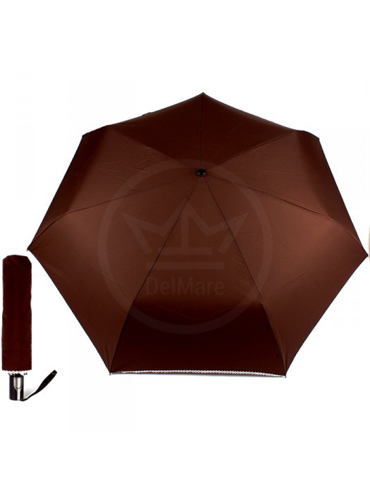 Зонт женский ТриСлона-L 3765D,  R=58см,  суперавт;  7спиц,  3слож,  полиэстер,  без рис,  коричневый 158355