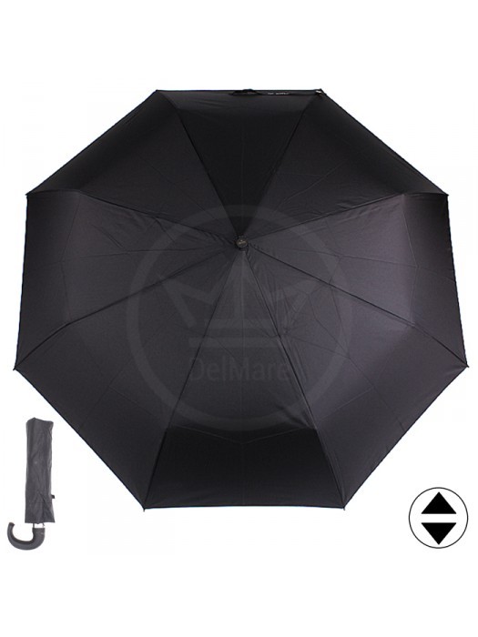Зонт муж ТриСлона-560/M 5600,  R=58см,  3слож,  суперавт,  8спиц,  ручка-крюк,  полиэстер,  черный 173394