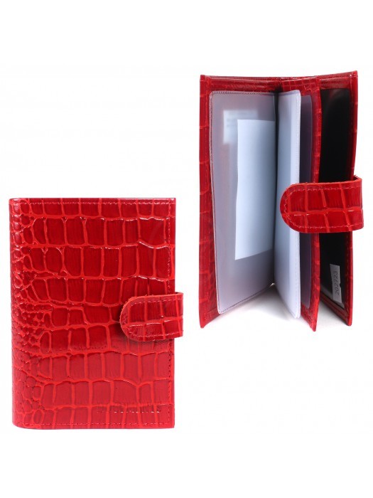 Обложка для авто+паспорт-Croco-ВП-1032  (с хляст, 5 внут карм, двойн стенка)  натуральная кожа красный крокодил (203)  202723