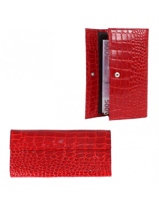 Портмоне женское Croco-ПР-952 натуральная кожа 3 отд,  5 карм,  красный крокодил (203)  202868