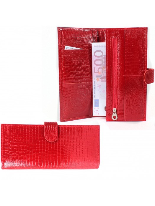 Портмоне женское Croco-ПР-950 с хлястиком натуральная кожа 2 отд,  13 карм,  красный игуана (73)  212240