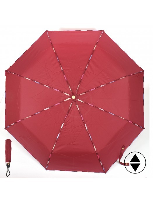 Зонт женский ТриСлона-L 3807 B,  R=58см,  суперавт;  8спиц,  3слож,  полиэстер,  бордо 228778