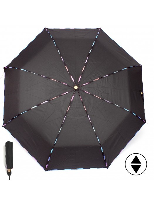 Зонт женский ТриСлона-L 3807 B,  R=58см,  суперавт;  8спиц,  3слож,  полиэстер,  черный 229320