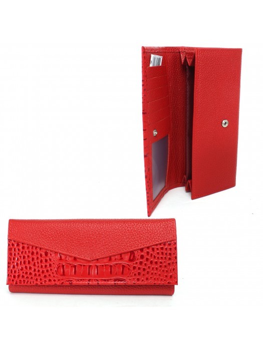 Портмоне женское Croco-ПР-972 натуральная кожа 2 отд,  8 карм,  алый флотер/красный КЛ (128/96)  237116