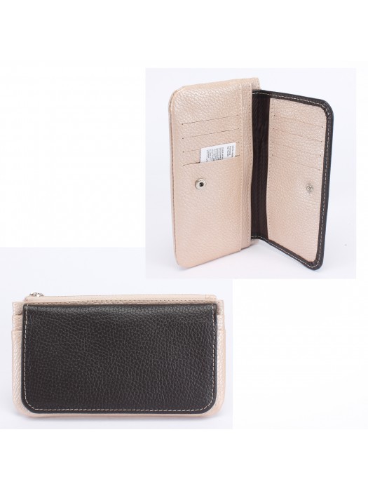 Портмоне женское Croco-ПР-805 натуральная кожа 3 отд,  4 карм,  пудра металлик/коричн флотер (234/116)  237581