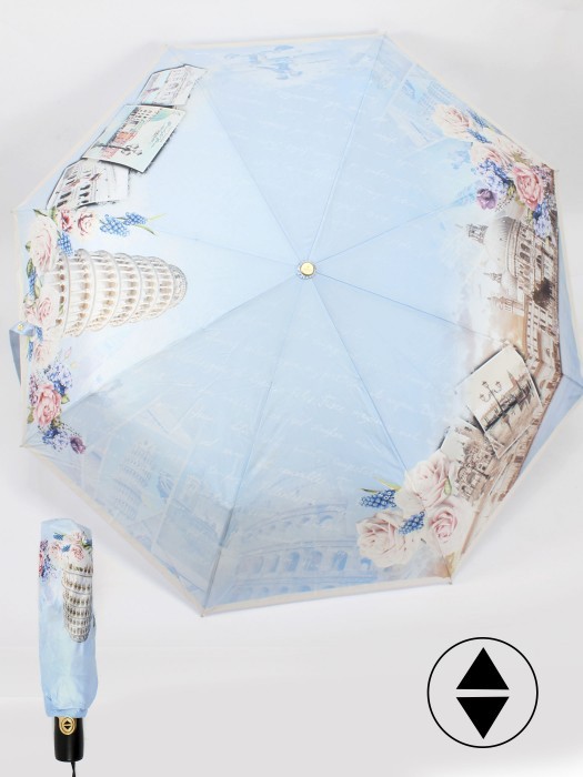 Зонт женский ТриСлона-L 3850 С,  R=58см,  суперавт;  8спиц,  3слож,  набивной панорамный "Эпонж",  Европа 248444