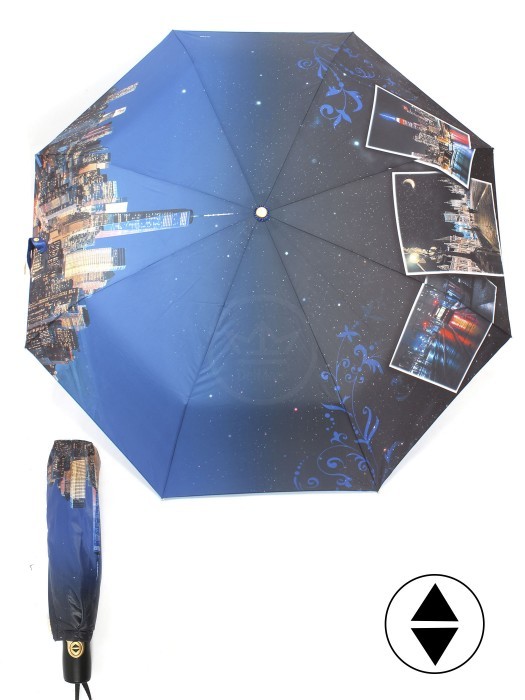 Зонт женский ТриСлона-L 3850 С,  R=58см,  суперавт;  8спиц,  3слож,  набивной панорамный "Эпонж",  Мегаполис 248445