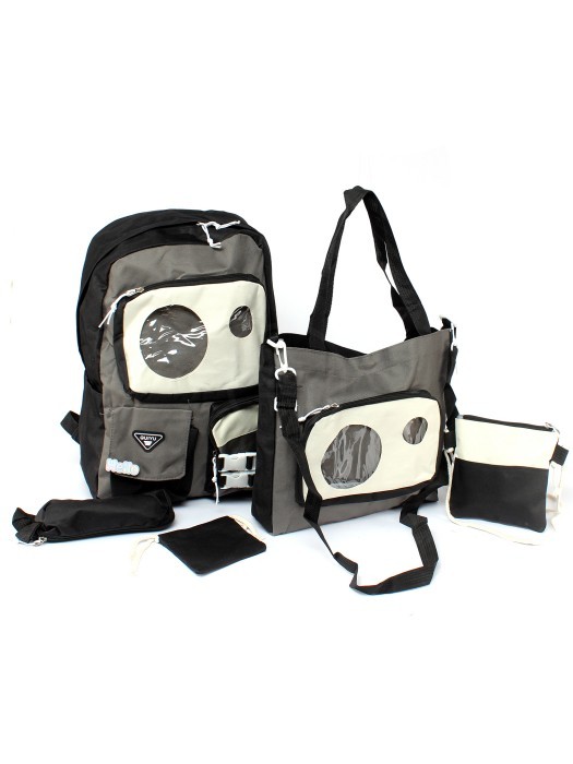 Комплект MF-5030  (рюкзак+2шт сумки+пенал+монетница)  1отд,  6внеш+1внут/карм,  черный/серый 256343