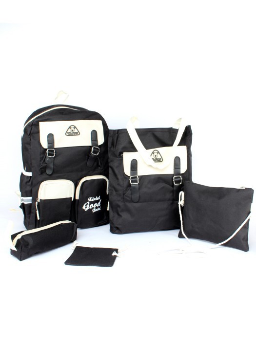 Комплект MF-9090  (рюкзак+2шт сумки+пенал+монетница)   1отд,  5внеш+3внут/карм,  черный 256493