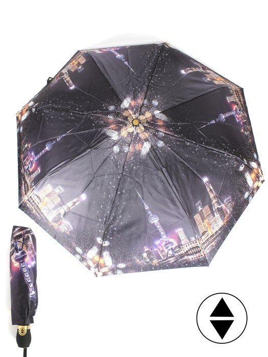 Зонт женский ТриСлона-L 3835a,  R=58см,  суперавт;  8спиц,  3слож,  фотосатин,  ночь 257482