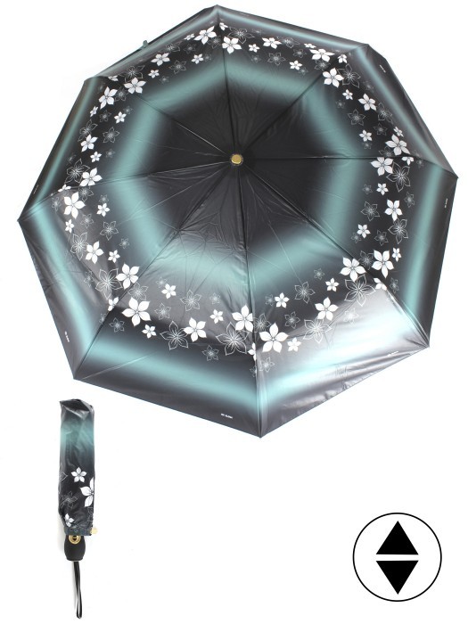 Зонт женский ТриСлона-L 3821 В,  R=58см,  суперавт;  8спиц,  3слож,  набивной "Эпонж",  зеленый  (цветы)  260765